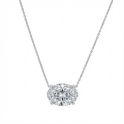 1/2 kt ovales im Labor gezüchtetes schwimmendes Diamant-Halskette Ost-West 14 K Weißgold kostenloser Versand