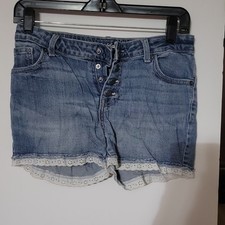 Cat  Jack Girls Denim Shorts Blue Lace Hem Stretch Pockets Size L 10/12