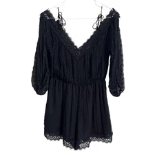 Zimmermann Sz 2 Black Realm Silk Romper Lace Swiss Dot Romantic Whimsicore Witch