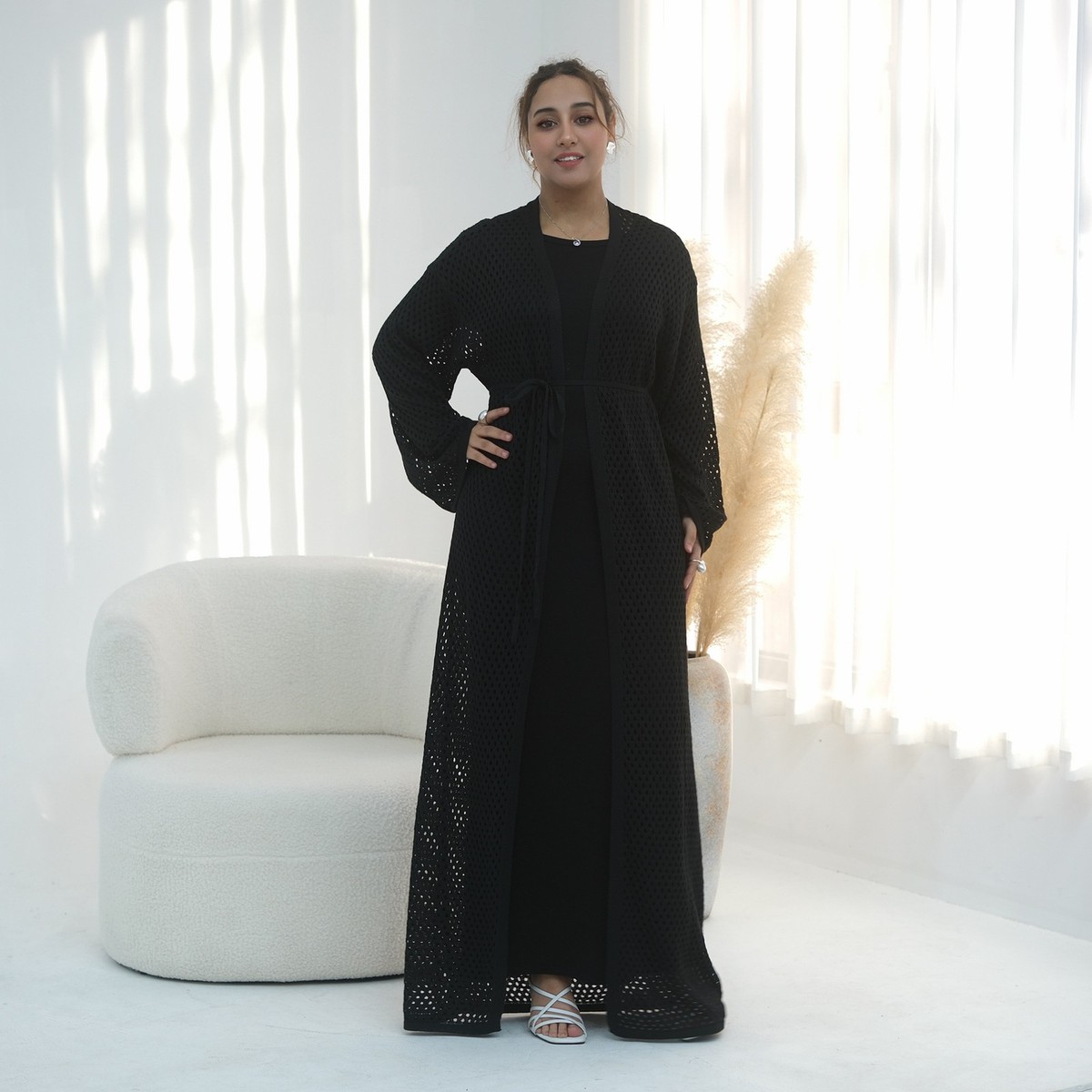 Dubai Women Abaya Knit Hollow Out Robe Cardigan Modest Islam Dress Kaftan  Party | eBay