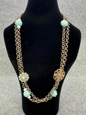 Charming Charlie’s gold tone chain, light green, 38" necklace
