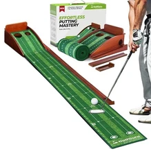 NEW 9.8ft Putting Green Mat With Automatic Ball Return Track & Putting Mirror