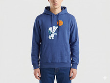 Peanuts Snoopy Men's Graphic Hoodie Sweatshirt Medium M Blue Charlie Brown Logo