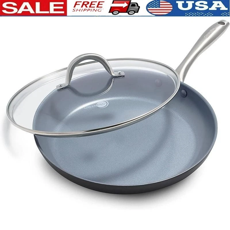 Ceramic Nonstick Frying Pan Skillet W/ Lid PFAS PFOA Free Oven Safe Cookware New