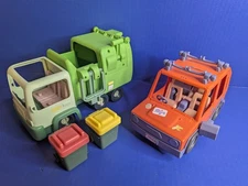 Bluey Garbage Trash Recycle Truck Playset  Figure & Wheelie Bin Trash Can + Jeep