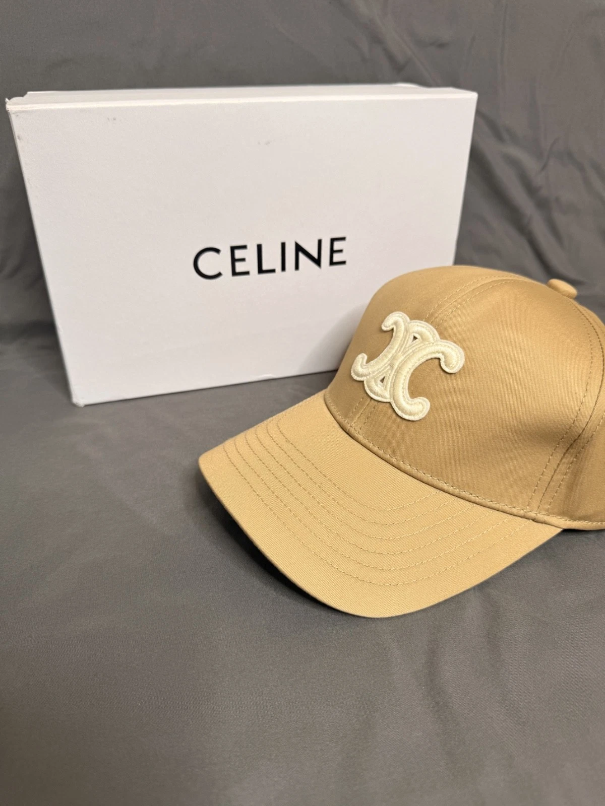 CELINE Paris Triomphe Adjustable Baseball Cap Tan/Beige Size Medium Unisex