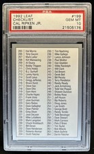 1992 Leaf Checklist: 177-264 Cal Ripken Jr. #199 PSA 10 GEM MINT