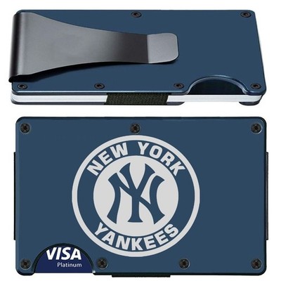 New York Yankees Engraved Titanium Blue RFID Blocking Wallet w Clip D7