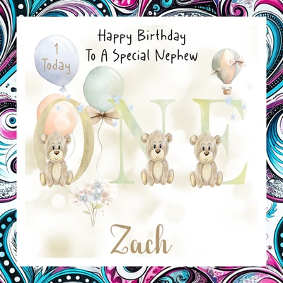 AMLDESIGN personalised 1st birthday card nephew grandson boys brothers nephew uncle godson