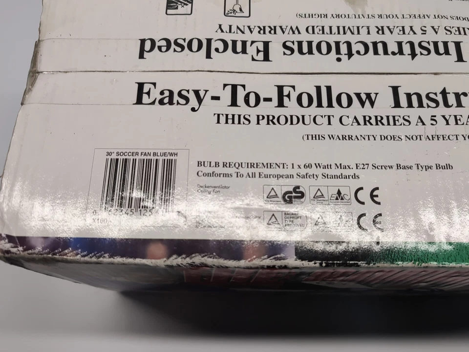 Vintage 1990's Soccer 30" Ceiling Fan With Lamp New Open Box Canarm - Image 4 of 4