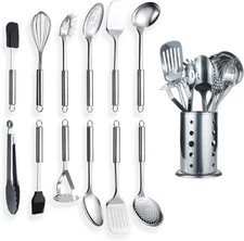 Cooking Utensil Set 13 Piece Stainless Steel Kitchen Tool Set with Holder, Inclu