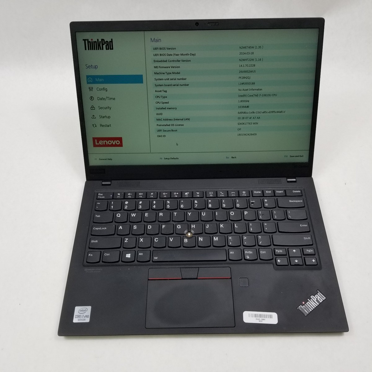 Windowsノート本体 ThinkPad X1 Carbon i7 10610U /16G/512G 1 Lenovo ThinkPad X1 Carbon Gen 8 14