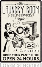 Self-service Laundry Room Tin Sign Retro Wall Tin Metal Signs Home D cor 8x12
