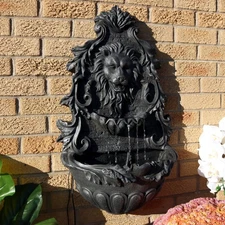 Stoic Courage Lion Head Polyresin Outdoor Solar Wall Fountain by Sunnydaze