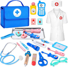 Arztkoffer Kinder Holz, Doktorkoffer Mit Echtem Stethoskop, Thermometer, Spritze