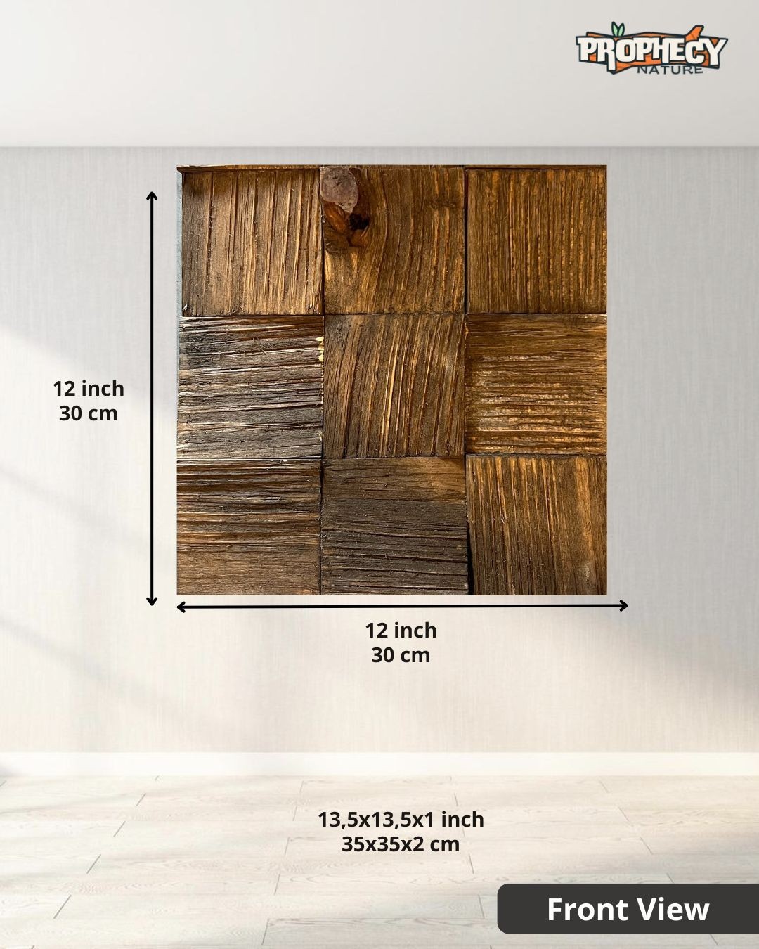 12”x12” Solid Wood Wall Panel – Decorative 3D Wooden Art Panel – Ready to Mount 