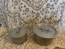 Vtg 4 pc Dura-Ware NSF 1.1/2 qt & 2 3/4 qt Aluminum Commercial Saucepans & Lids