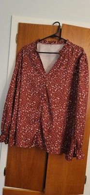 Women's Burgundy and Cream Floral 3X V-Neck Blouse NWOT