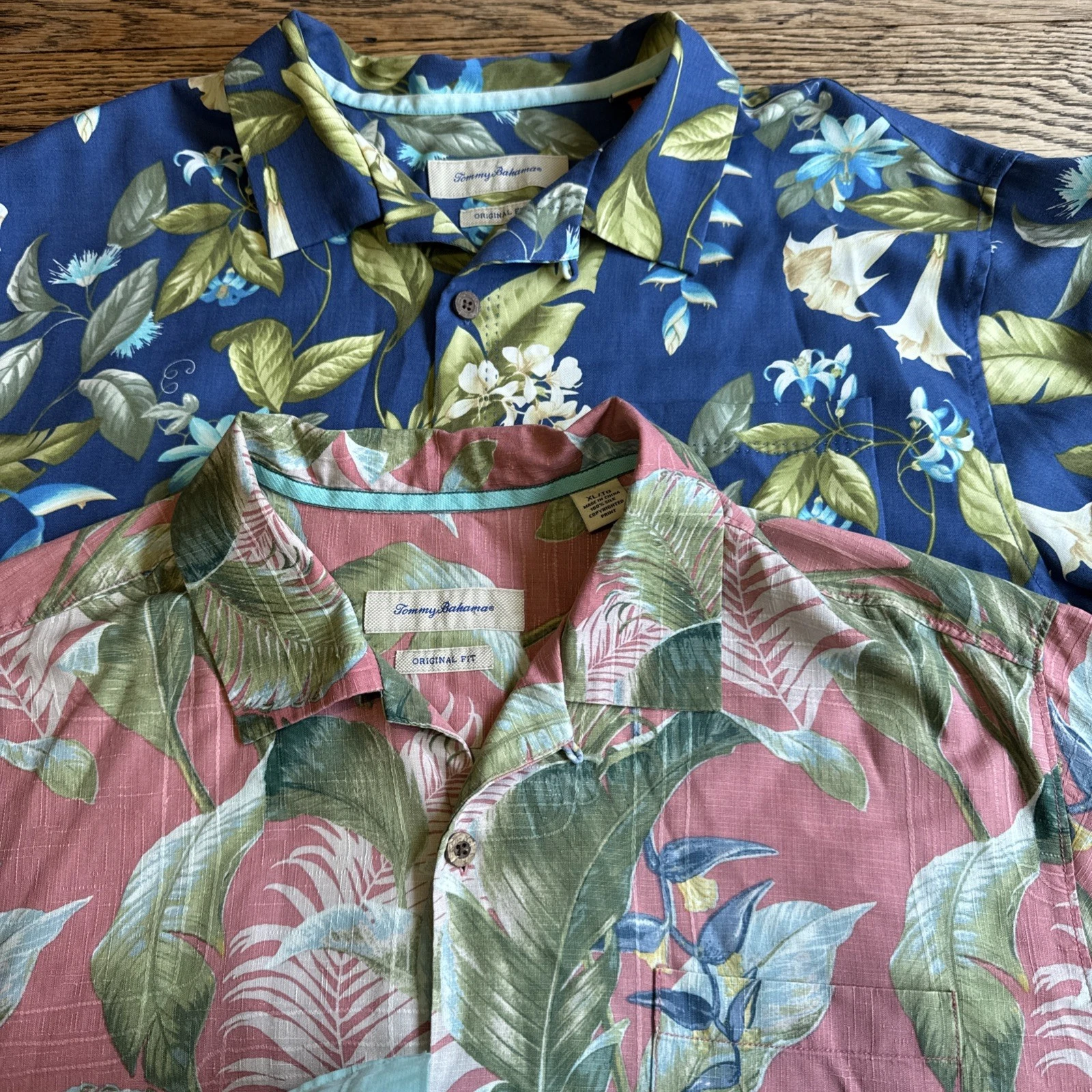 2 Tommy Bahama Shirt Mens Size XL Original Fit 100% Silk Floral Hawaiian
