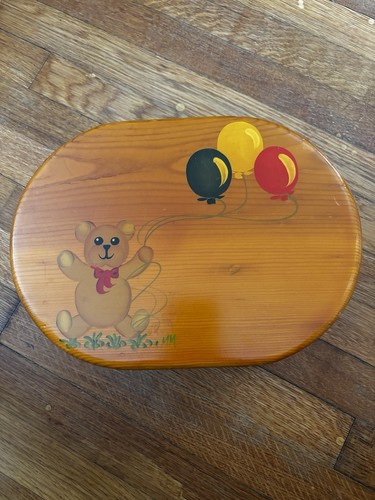 Vintage Hand Painted Stool Child Kid Teddy Bear Balloons Bathroom Nursery