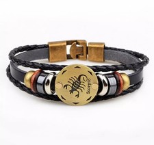 Zodiac 3 strand Leather Bracelet PICK YOUR SIGN