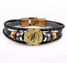 Zodiac 3 strand Leather Bracelet PICK YOUR SIGN
