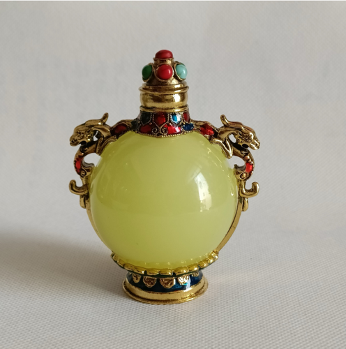 Rare China yellow Ball Agate Jade Snuff Bottle Antique Craft Jewelry Ornament - Picture 5 of 6