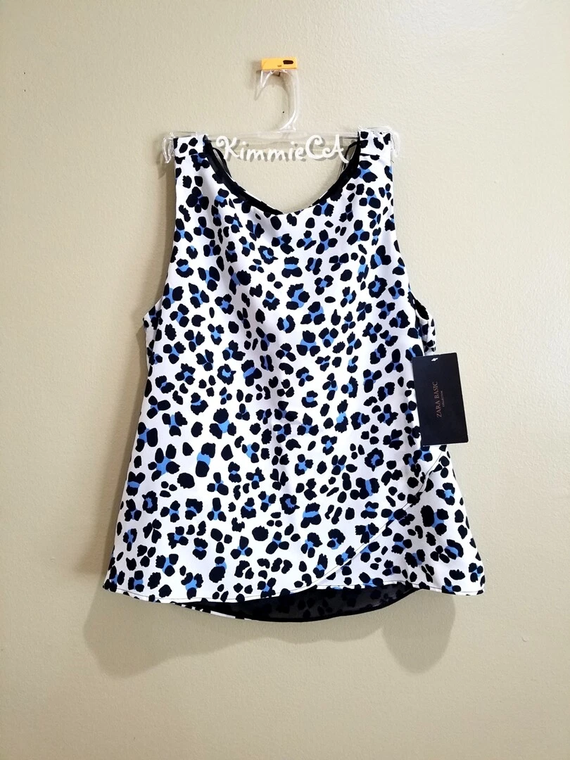 Zara NWT Animal Leopard Print Sleeveless Blue Layer Top Size M eBay