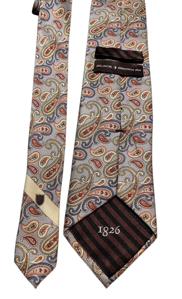 Corbata para hombre negra marrón 1826 gris cachemira seda Foto 2 de 4