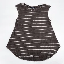 One Clothing Shirt Womens Medium Brown Striped Sleeveless Pullover Waffle Knit