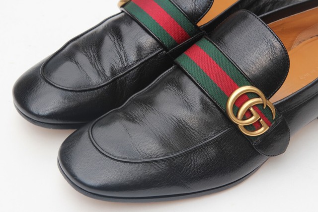 GUCCI 'Donnie' Double GG Web Men's Black Leather Loafer Shoes UK 8 - US 8.5 | eBay