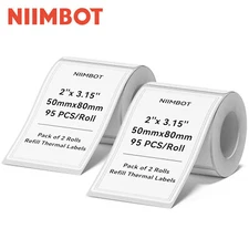 2 Roll Label Maker Tape 50x80mm, 2'' x 3.15'' Label Sticker for NIIMBOT B1 B21