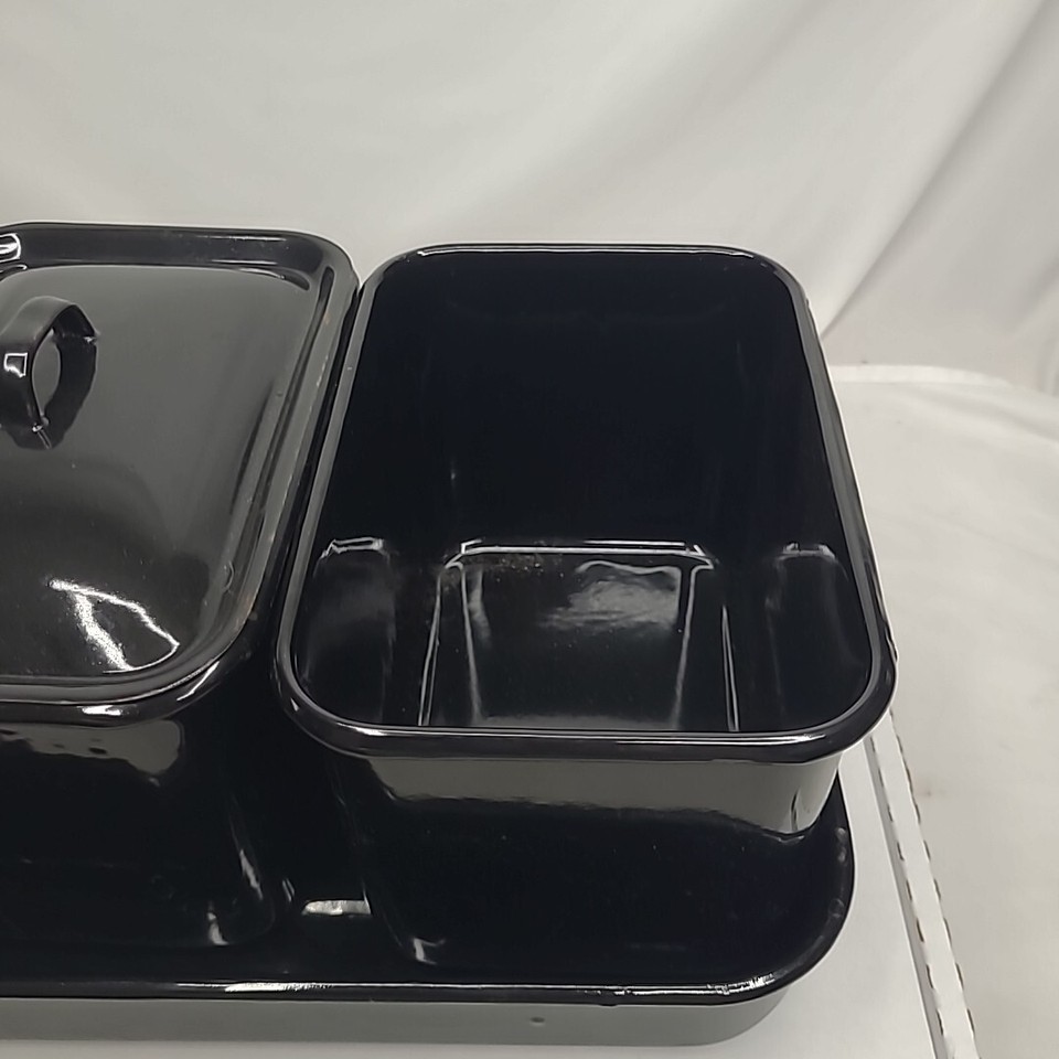 Vintage Nesco Roaster Insert Pans 3 Plus 1 Lid Black Enamelware