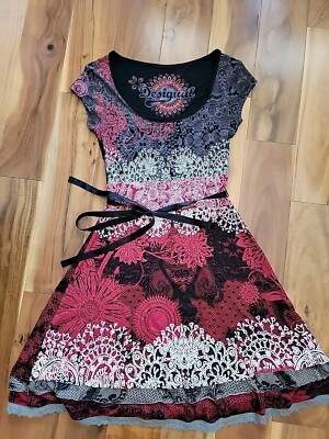 desigual women's Girls Teen Petite clothing Small Red Black Cap Sleeve Party  | eBay