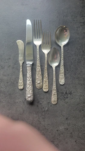 Repousse S Kirk Son Stieff Sterling silver antique 1 Place Settings 6 pcs