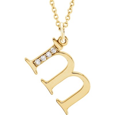 Initial Diamond Necklace 14K Yellow Gold Lower Case Initial Letter M  Monogram