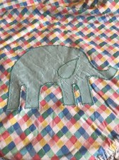 Vtg Handmade Baby Quilt Elephant Appliques Pastel Checks Eyelet Trim 41 x 39"