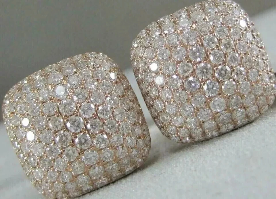 Gemelos de boda de diamantes creados en laboratorio de corte redondo de 3 quilates enchapados en oro rosa de 14 quilates Foto 2 de 4