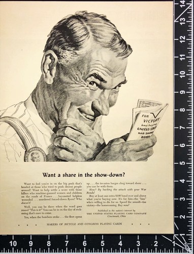 1943 US Playing Card Company Bicycle Congress Buy War Bonds WII Vintage Print Ad - Picture 2 of 6