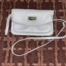 NINE WEST Tunnel Crossbody Bag, Folding Wristlet Faux Leather, Light Beige