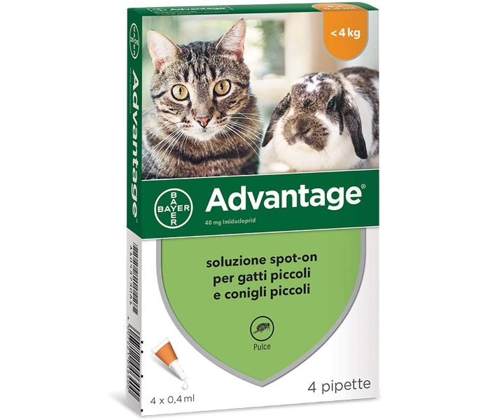 BAYER ADVANTAGE ANTIPULCI ANTIPARASSITARIO PER PICCOLI GATTI E CONIGLI PESO KG.