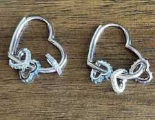 925 Silver Cz Heart 3 Removable Multicolor Heart Charms Hoop Earrings