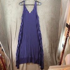 Gap Womans Large Dress Long Maxi Purple Stripe Sleeveless Scoop Neck A Line