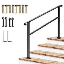 VIVOSUN Outdoor Handrails 4 Steps Stair Railing Wrought Mattle Iron Adjustable