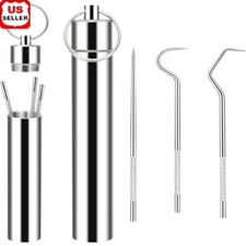 Metal Toothpick Set Reusable Stainless Steel Keychain Camping Travel Tools New