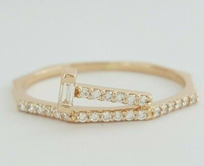 18K Rotgold Baguette runder Diamant vorsteckbarer T-Ring 0,2 ct