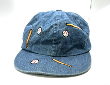 Child's 4T/5T Denim Ballcap - Embroidered Baseballs  Bats - Stretch Fit - EUC