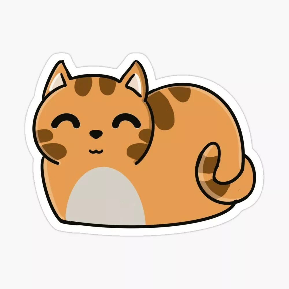 Cute Kawaii Kitty Cat Icon - White Orange Vinyl Decal Sticker