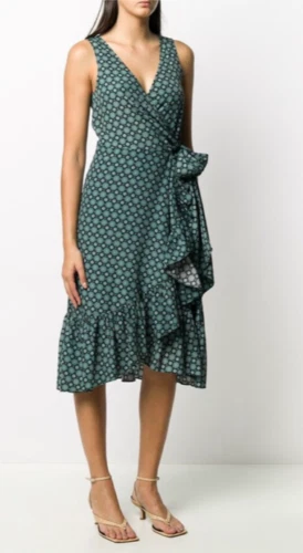 Abito medaglione batik nero con volant Tory Burch nuovo con etichette $498 taglia 0