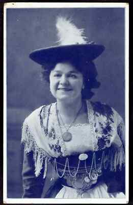 Lady Wearing Big Hat with Feather and Traditional Ethnic Costume Postcard pc303